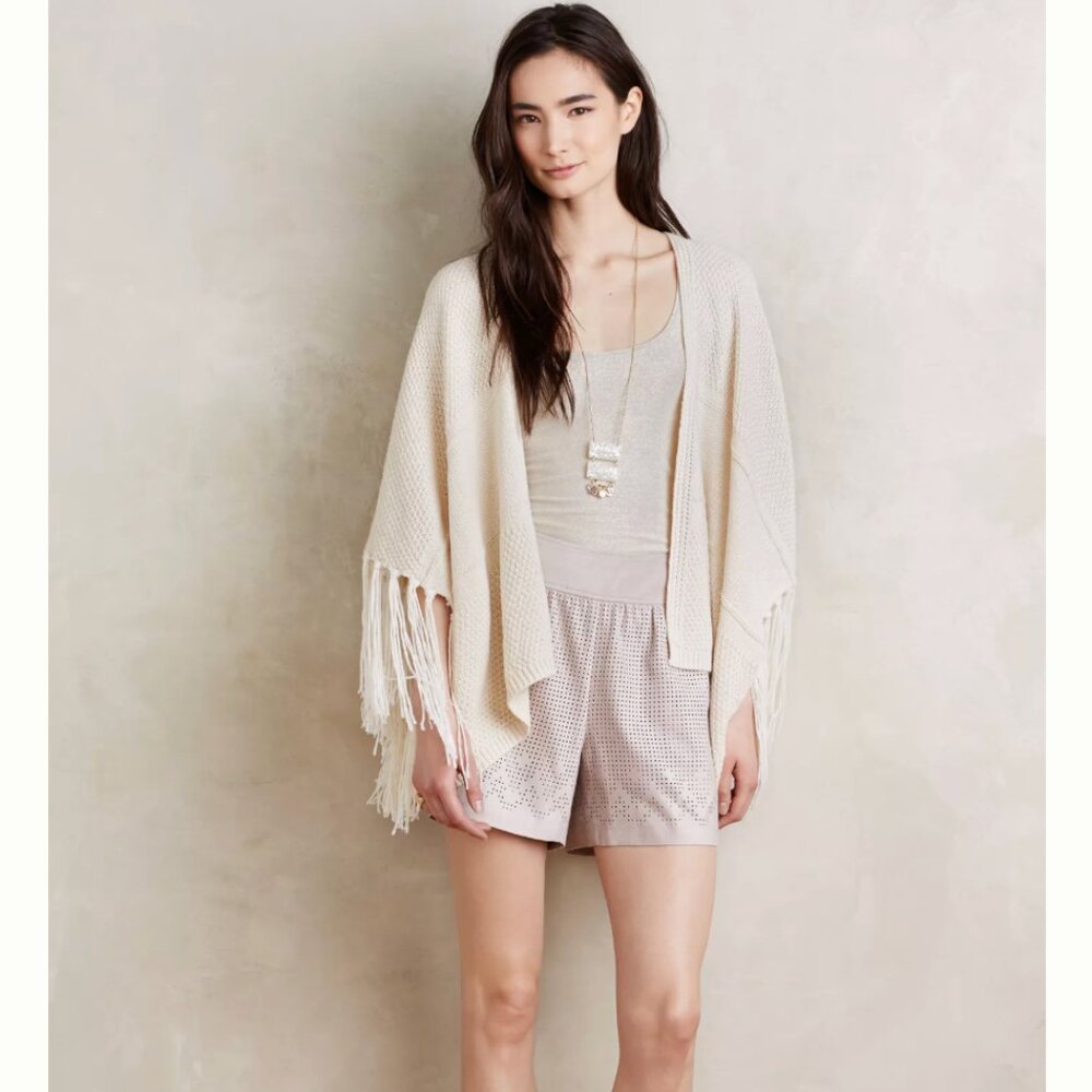 Anthropologie La Fee Verte Open Front Tassel Fringe Poncho Kimono Boho Size XS/S